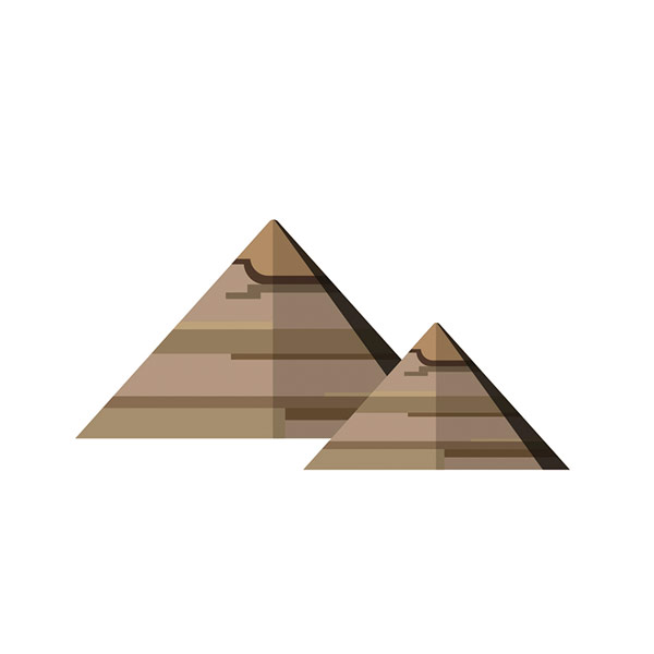 Illustration of the Pyramid of Khafre alongside another, smaller pyramid on a white background. The pyramids are depicted in a simplistic, geometric style with various shades of brown to indicate depth and perspective. The larger Pyramid of Khafre is on the left, and the smaller one is on the right.